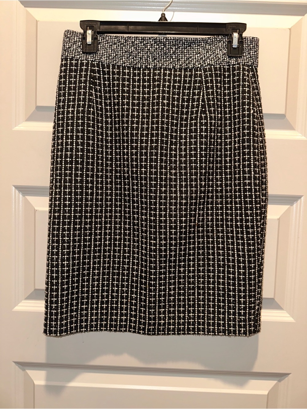 ANTONIO MELANI Black and White Grid Tweed Pencil Skirt